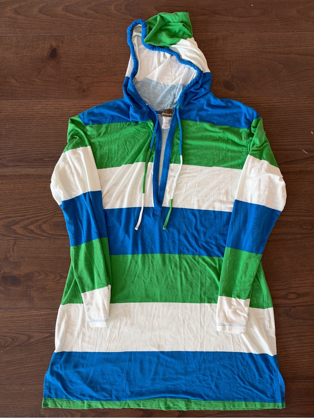 Tommy Bahama Striped Hooded Swim Coverup in Blue, Green & White